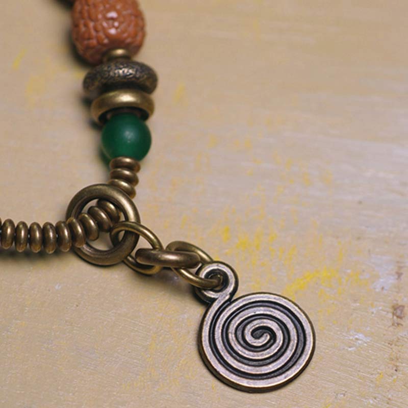 Fortune Jewel 108 Mala Rudraksha Beads Bodhi Seed Dzi Bead Luck Auspiciousness Tassel Bracelet