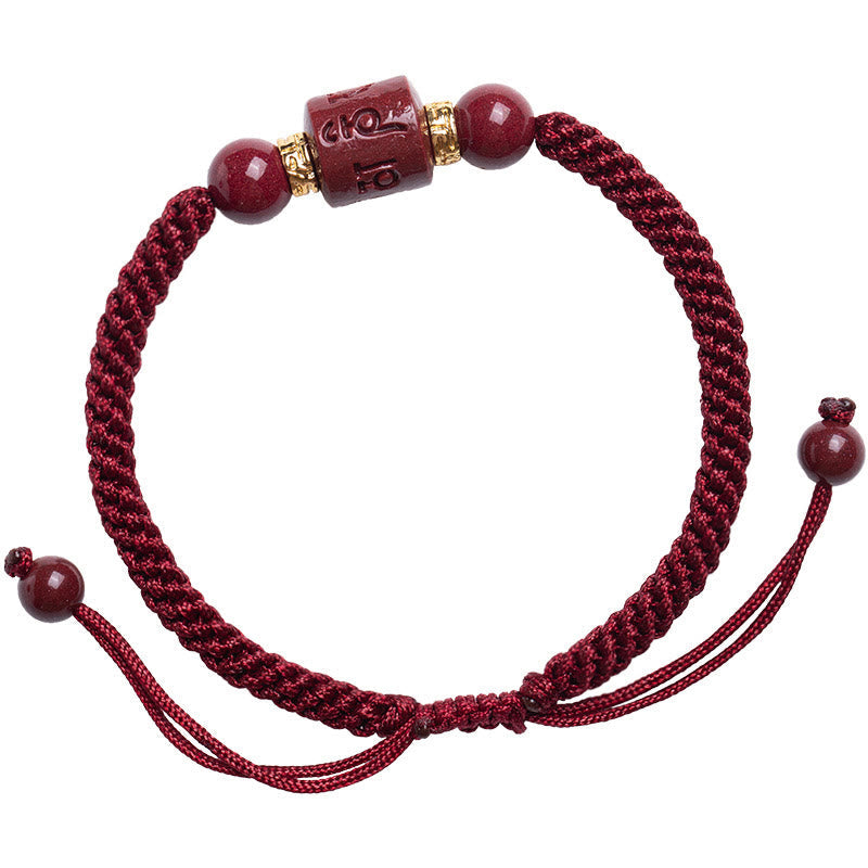 Fortune Jewel Tibet Cinnabar Om Mani Padme Hum Engraved Blessing Braided Bracelet