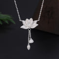 Fortune Jewel 999 Sterling Silver Lotus Flower Pod Carved Enlightenment Necklace Pendant Fortune Jewel