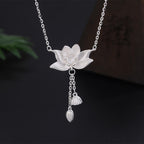 Fortune Jewel 999 Sterling Silver Lotus Flower Pod Carved Enlightenment Necklace Pendant Fortune Jewel
