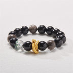 Fortune Jewel Natural Silver Sheen Obsidian Dragon Green Phantom Protection Bracelet