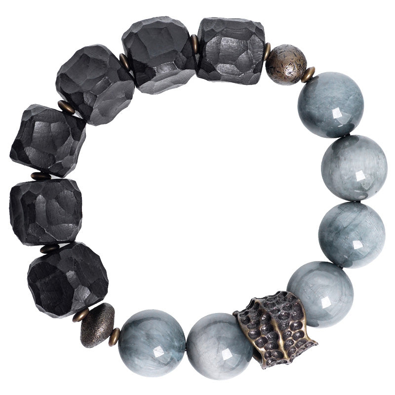 Fortune Jewel Eagle's Eye Stone Ebony Wood Copper Confidence Couple Bracelet