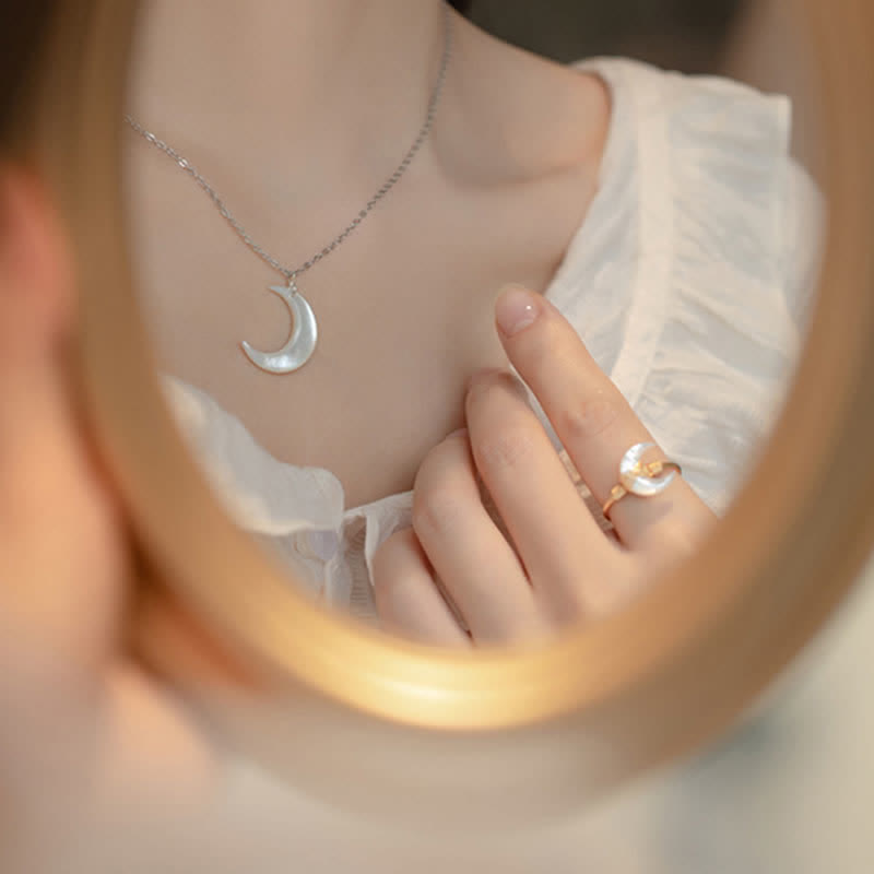 Fortune Jewel Natural Tridacna Stone Moon 14K Gold Blessing Ring - Fortune Jewel