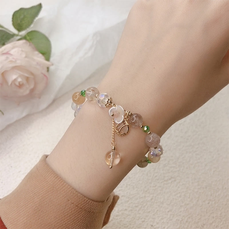 Fortune Jewel Strawberry Quartz Rutilated Quartz Fluorite Flower Healing Bracelet