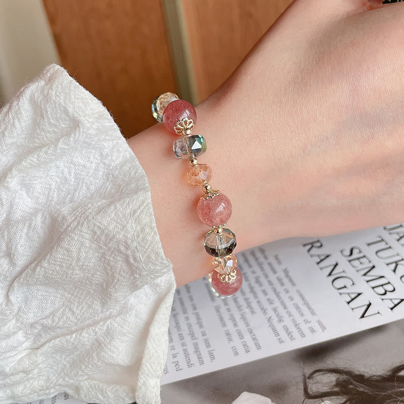 Fortune Jewel Natural Strawberry Quartz Colorful Crystal Positive Bracelet