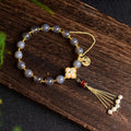 Fortune Jewel Natural Gray Agate Fu Character Pearl Tassel Balance Bracelet