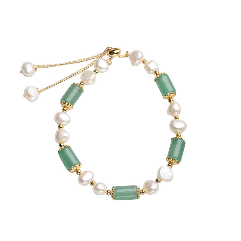 Fortune Jewel Green Aventurine Pearl Pink Crystal Bead Luck Bracelet