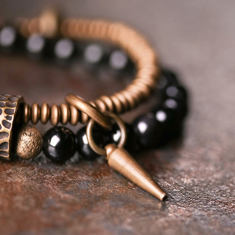 Fortune Jewel Rainbow Obsidian Copper Inner Peace Healing Double Layer Bracelet