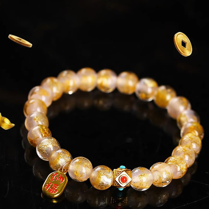 Fortune Jewel Tibetan Incense Ash Liuli Glass Bead Lucky Fortune Fu Character Charm Bracelet
