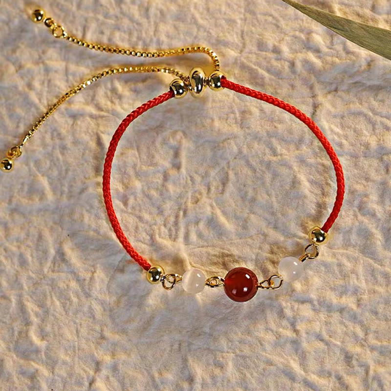 Fortune Jewel Red Agate Cat Eye Braided String Confidence Bracelet