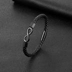 Fortune Jewel Endless Knot Titanium Steel Infinity Leather Weave Balance Bracelet