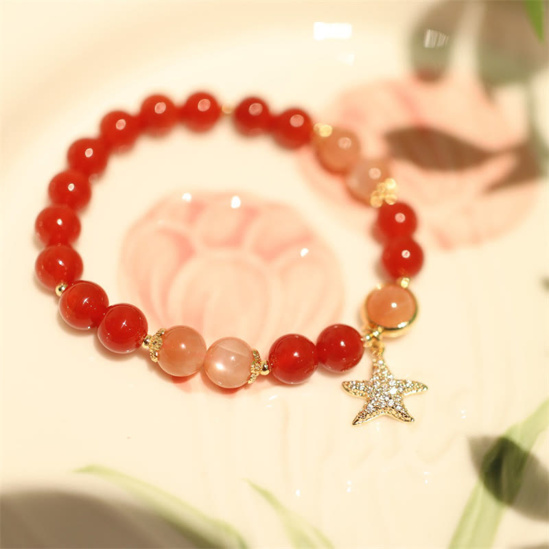 Fortune Jewel Sun Stone Peach Moonstone Red Agate Crystal Star Wealth Bracelet