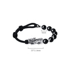 Fortune Jewel 999 Sterling Silver FengShui PiXiu Natural Black Obsidian 925 Sterling Silver Bead Strength Bracelet