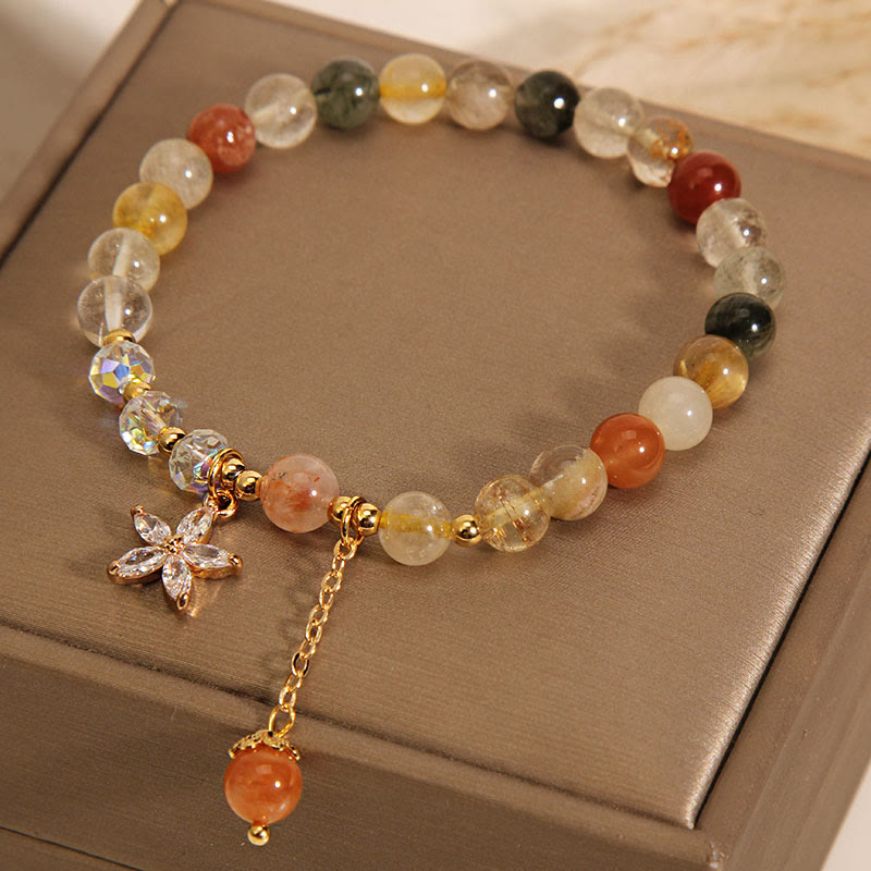 Fortune Jewel Multicolored Rutilated Quartz Auspiciousness Zircon Flower Bracelet