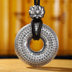 Fortune Jewel 999 Sterling Silver Heart Sutra Lotus Peace Buckle Necklace Pendant Fortune Jewel