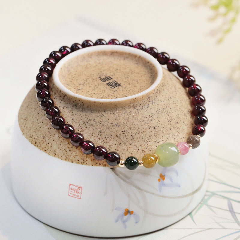 Fortune Jewel Natural Garnet Hetian Jade Tourmaline Bead Passion Bracelet