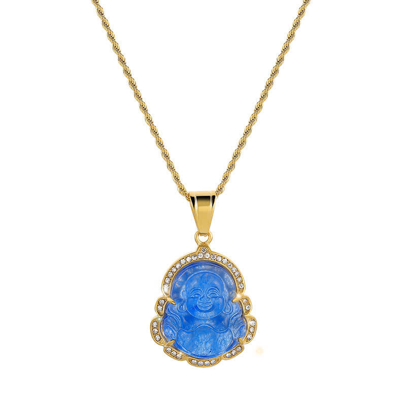 Fortune Jewel 18K Gold Filled Laughing Buddha Jade Luck Necklace Chain Pendant Fortune Jewel