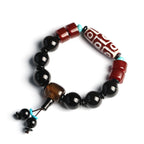 Fortune Jewel Tibetan Nine-Eye Dzi Bead Black Onyx Wealth Protection Bracelet