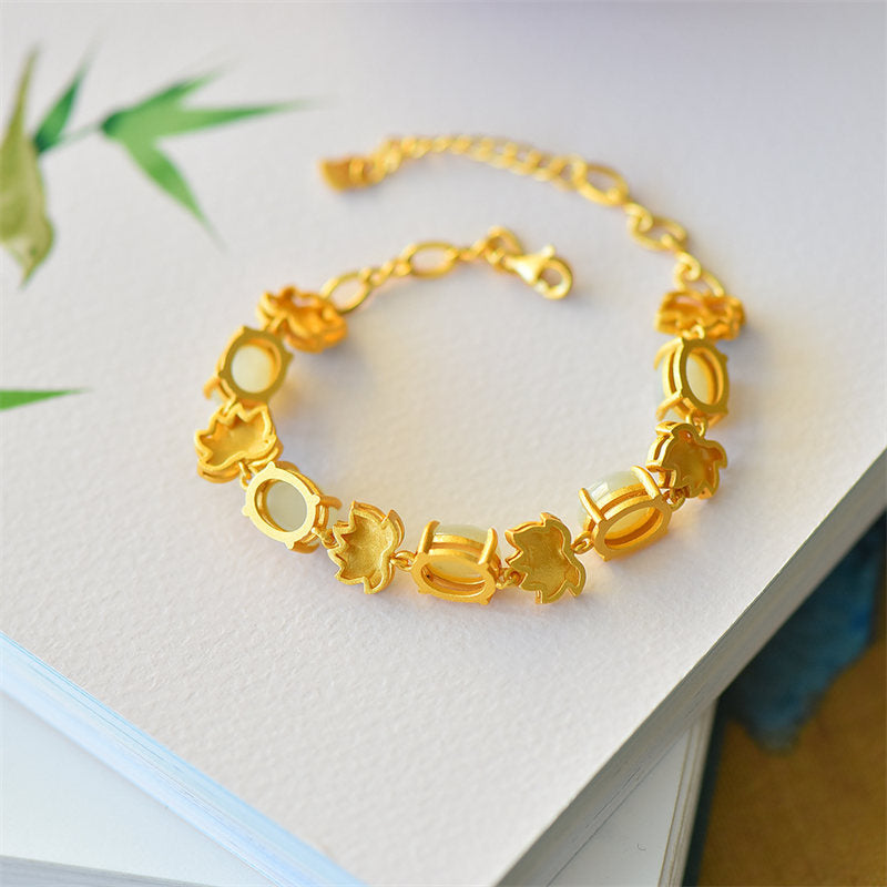 Fortune Jewel White Jade Cyan Jade Lotus Protection Bracelet Fortune Jewel