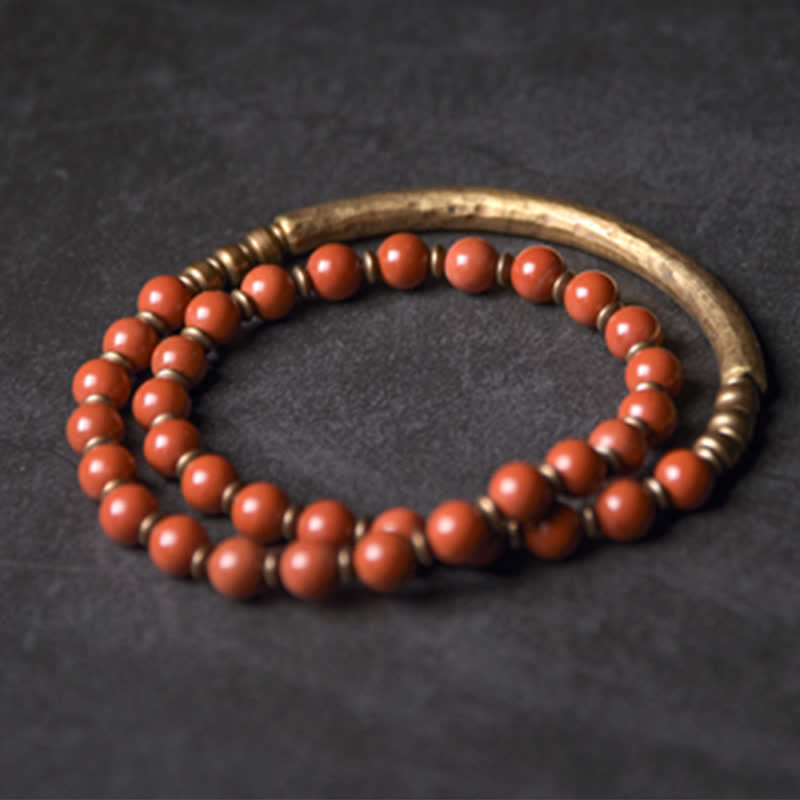 Fortune Jewel Red Jasper Moss Agate Black Obsidian Crystal Copper Peace Couple Bracelet