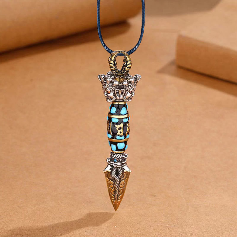 Fortune Jewel Tibet Om Mani Padme Hum Dzi Bead Dorje Vajra Pattern Wealth Rotatable Necklace Pendant