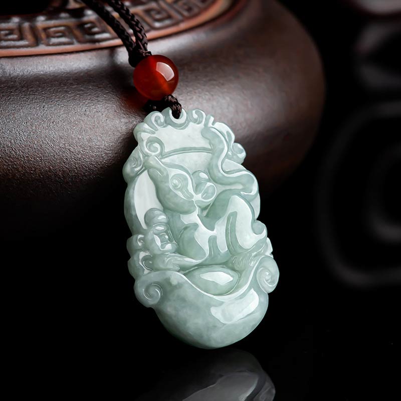 Fortune Jewel Natural Jade 12 Chinese Zodiac Sucess Pendant Necklace Fortune Jewel