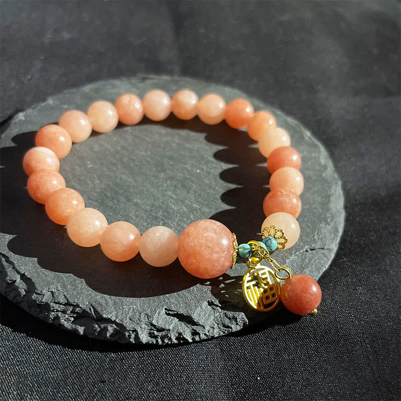 Fortune Jewel Natural Orange Stone Turquoise Fu Character Charm Luck Fortune Bracelet