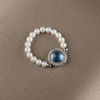Fortune Jewel 925 Sterling Silver Pearl Blue Chalcedony Healing Chain Bracelet Ring