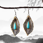 Fortune Jewel 925 Sterling Silver Turquoise Bodhi Leaf Pattern Protection Drop Dangle Earrings