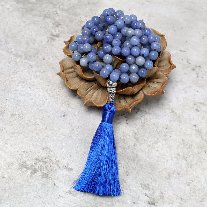 Fortune Jewel 108 Mala Blue Aventurine Beads Yoga Meditation Prayer Beads Necklace