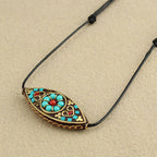 Fortune Jewel Tibet Turquoise Bead Marquise Pattern Protection Strength Necklace Pendant