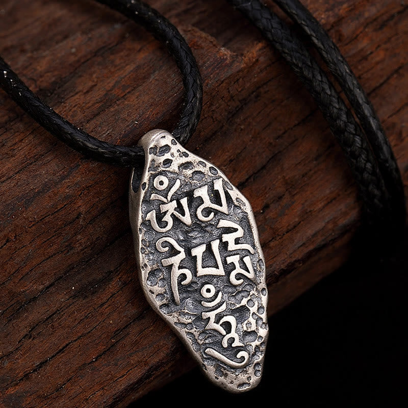 Fortune Jewel Tibetan 925 Sterling Silver Om Mani Padme Hum Dorje Vajra Engraved Strength Necklace Pendant
