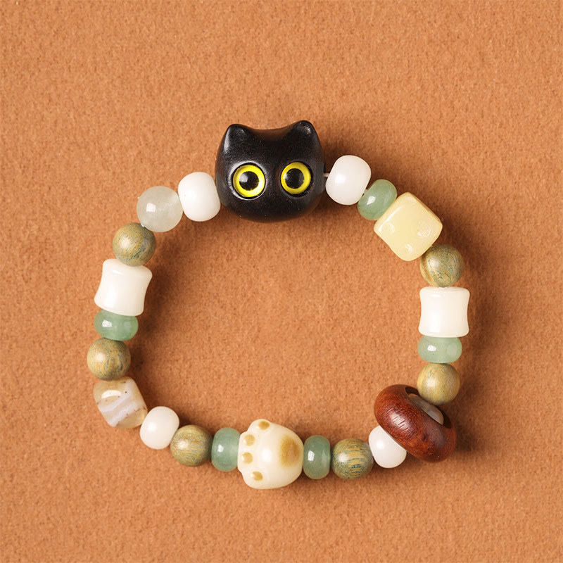 Fortune Jewel Bodhi Seed Green Sandalwood Ebony Wood Small Leaf Red Sandalwood Cat Head Paw Claw Peace Bracelet
