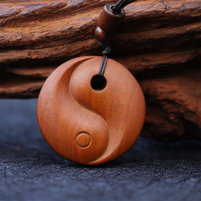 Fortune Jewel Lightning Struck Jujube Wood Yin Yang Luck Protection Necklace Pendant Fortune Jewel