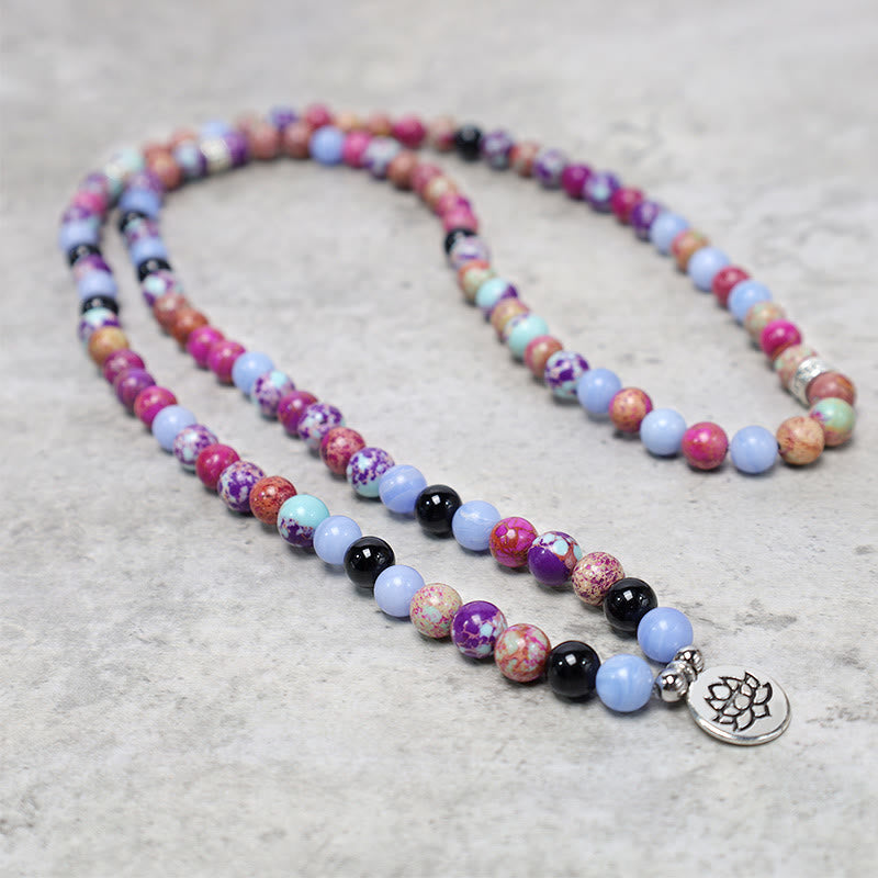 Fortune Jewel Natural Purple Miano Real Stone Lotus Mala