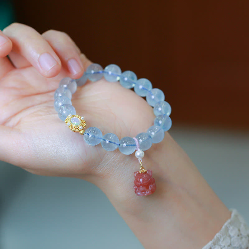 Fortune Jewel Natural Aquamarine Red Agate Pearl Beads Healing Charm Bracelet