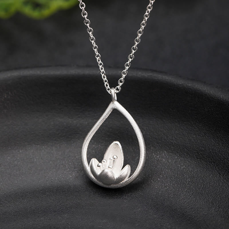 Fortune Jewel 925 Sterling Silver Lotus Flower Floral Enlightenment Necklace Pendant Fortune Jewel