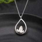Fortune Jewel 925 Sterling Silver Lotus Flower Floral Enlightenment Necklace Pendant Fortune Jewel