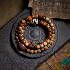Fortune Jewel Tibetan Bodhi Seed Amber Dzi Bead Agate Zakiram Goddess of Wealth Beads Triple Wrap Bracelet