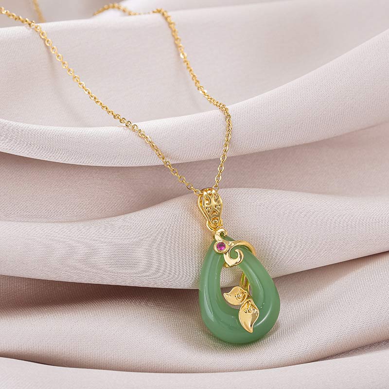 Fortune Jewel Jade Oval Pattern Blessing Fortune Necklace Pendant