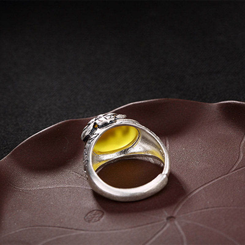 Fortune Jewel Citrine Lotus Blessing Protection Adjustable Ring