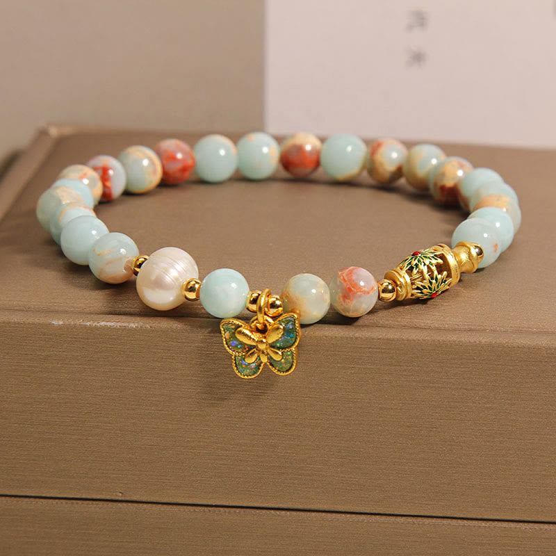Fortune Jewel Shoushan Stone Pearl Butterfly Wealth Bracelet