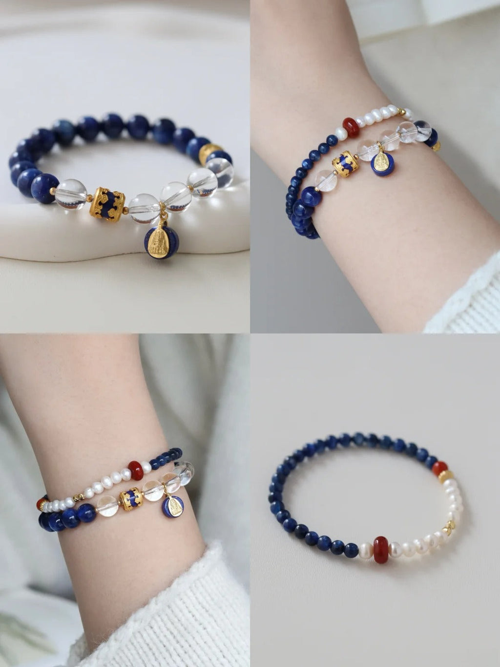 White Crystal, Blue Kyanite & Lapis Lazuli Bracelet – Elegant & Brightening Wealth Charm
