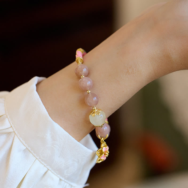 Fortune Jewel Natural Sun Stone Golden Silk Jade Flower Charm Wealth Bracelet Bangle