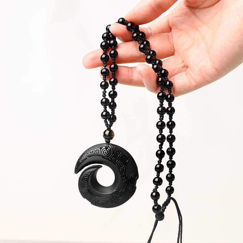 Fortune Jewel Natural Black Obsidian Ice Obsidian Strength Necklace Pendant