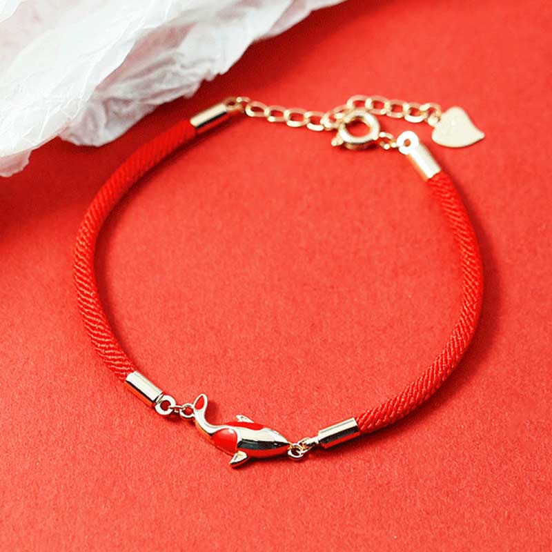 Fortune Jewel Copper Koi Fish Wealth Necklace Pendant Red Rope Bracelet Earrings Set