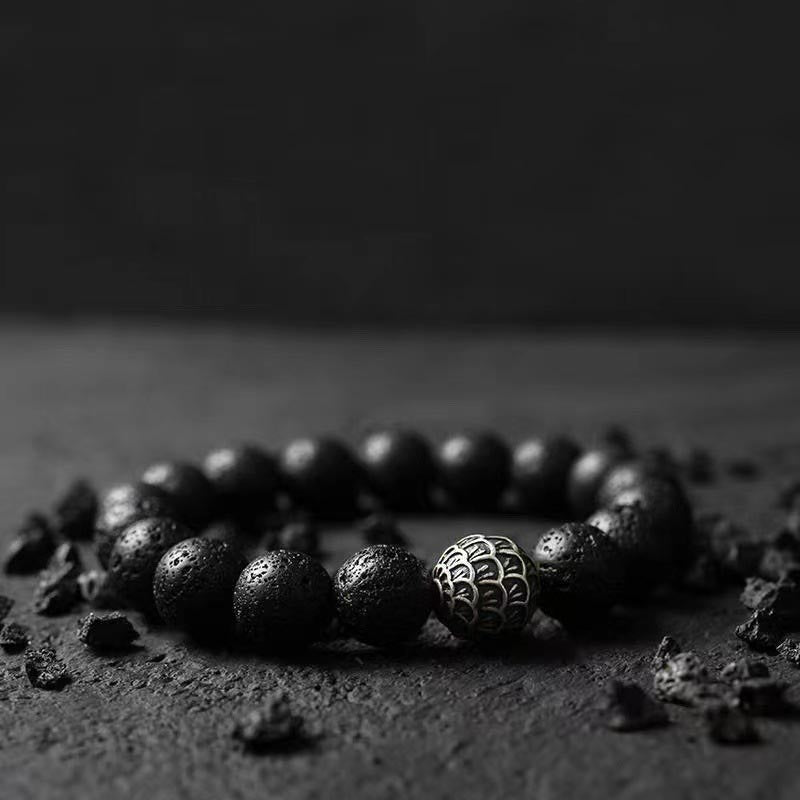 Fortune Jewel Lava Rock Fish Scales Bead Healing Bracelet
