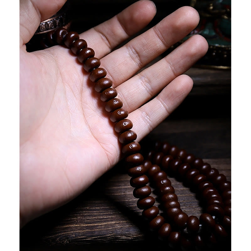 Fortune Jewel Natural Tibet 108 Mala Beads Purple Bodhi Seed Three-eyed Dzi Bead Copper Dorje Harmony Bracelet