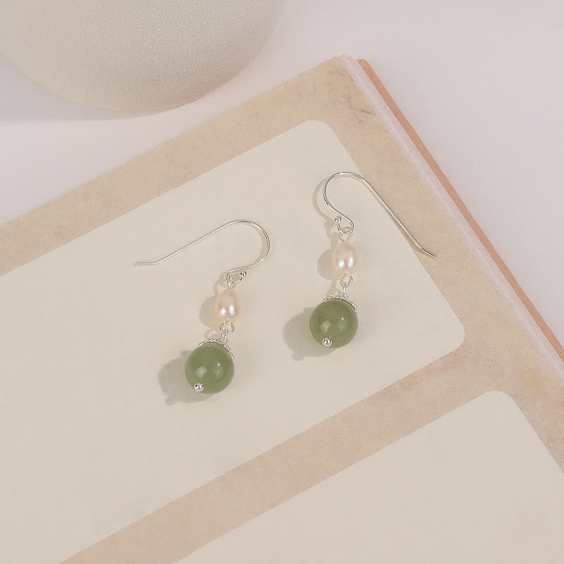 Fortune Jewel 925 Sterling Silver Natural Pearl Jade Wisdom Earrings