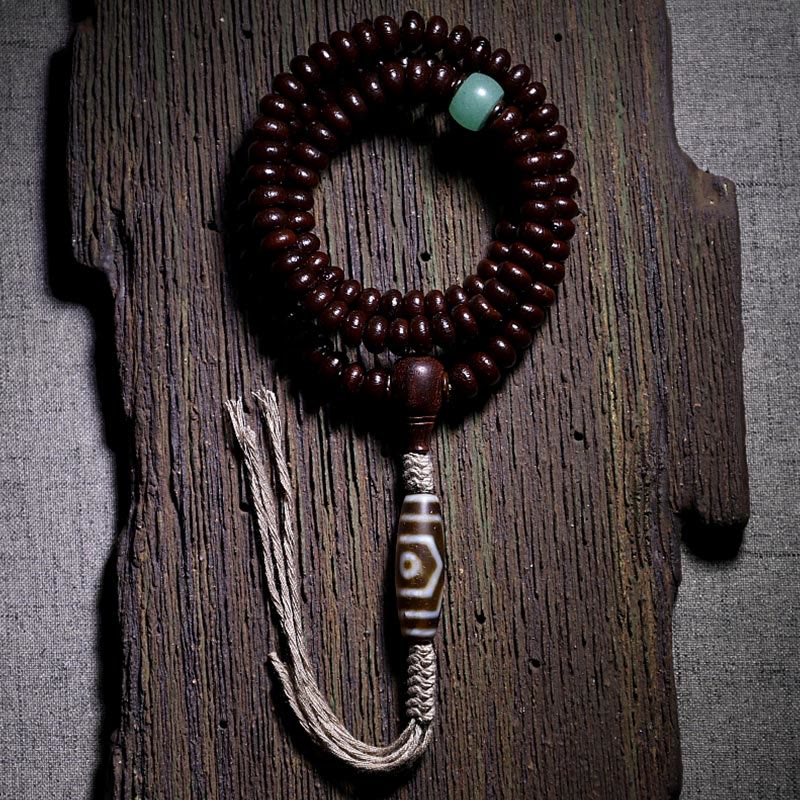 Fortune Jewel Natural Tibet 108 Mala Beads Purple Bodhi Seed Three-eyed Dzi Bead Copper Dorje Harmony Bracelet